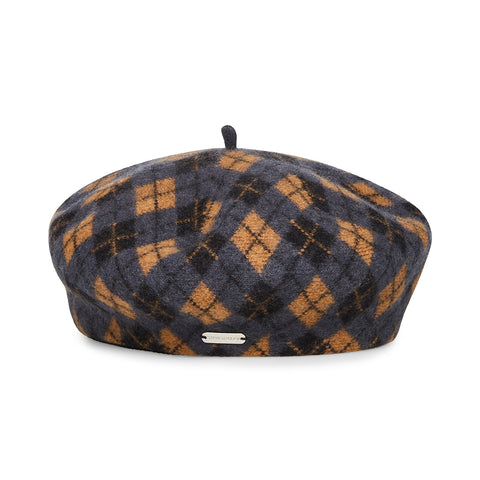 ARGYLE KNIT BERET W. LOGO PLATE BLACK IMAGE