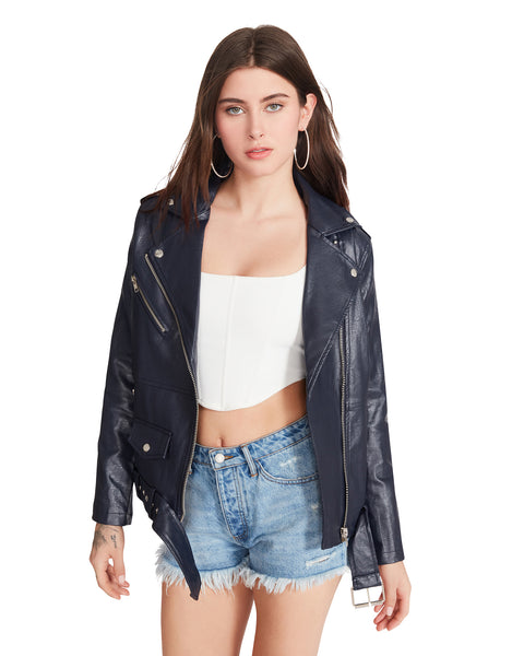 VEGAN LEATHER JACKET NAVY
