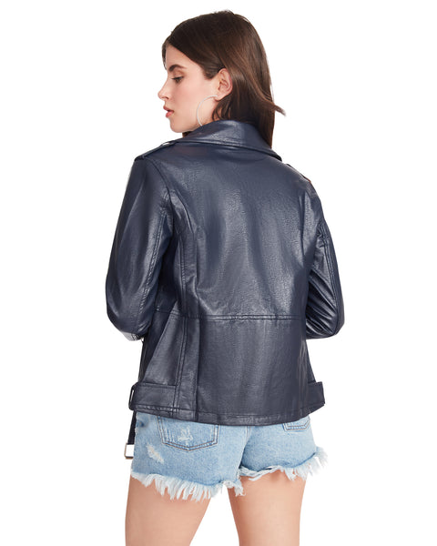 VEGAN LEATHER JACKET NAVY