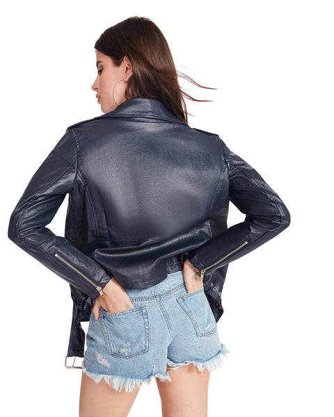 VEGAN LEATHER JACKET NAVY