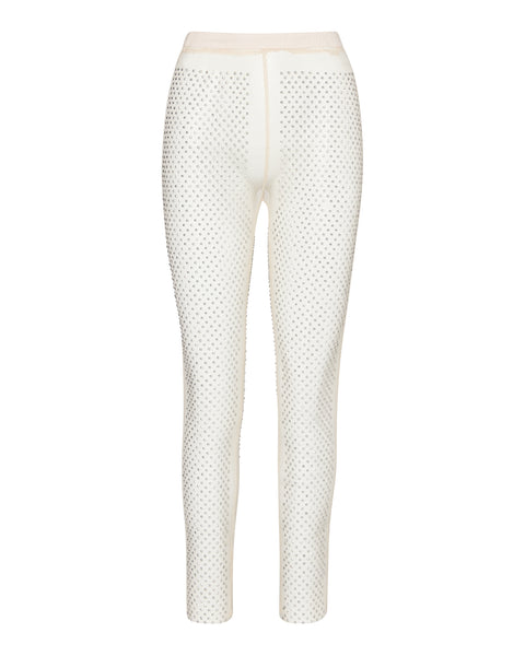 MESH RHINESTONE PANTS IVORY