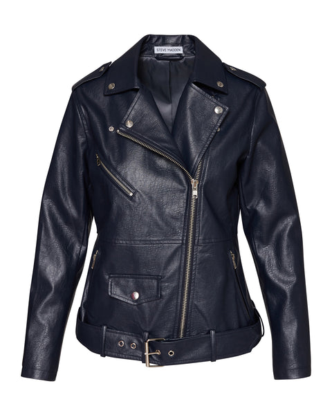 VEGAN LEATHER JACKET NAVY